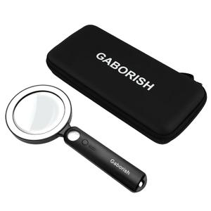 Glass Magnifying Glass with 36 LED Light and Case, 10X 30X Handheld Real Glass Magnifier with 5 Light Modes Rechargeable Lighted Magnifying Glass for Seniors Reading, Inspection (White & Black)