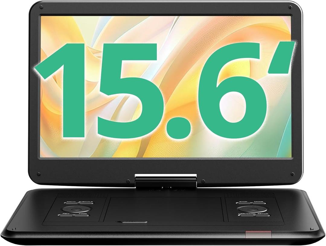 YOTON 17.5" Portable DVD Player with 15.6" HD Swivel Screen for Car and Kids, 4-6 Hours Working Time with Built-in Battery, Dual Stereo Speakers, USB/SD/AV/Audio/Gamepad Support [Not Support Blu-Ray] (Black)