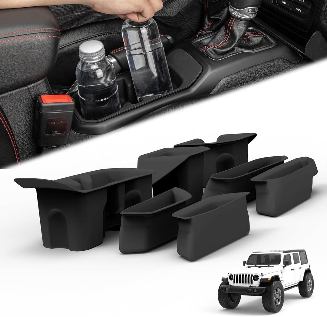 SHEAM Jeep Wrangler JL Custom Silicone Liners - Full Coverage of Door Handles and Cup Holders for 2018-2025 Wrangler JL 4 Doors(Not for JL Unlimited Rubicon), Interior Accessories (Black,7-Piece Set)