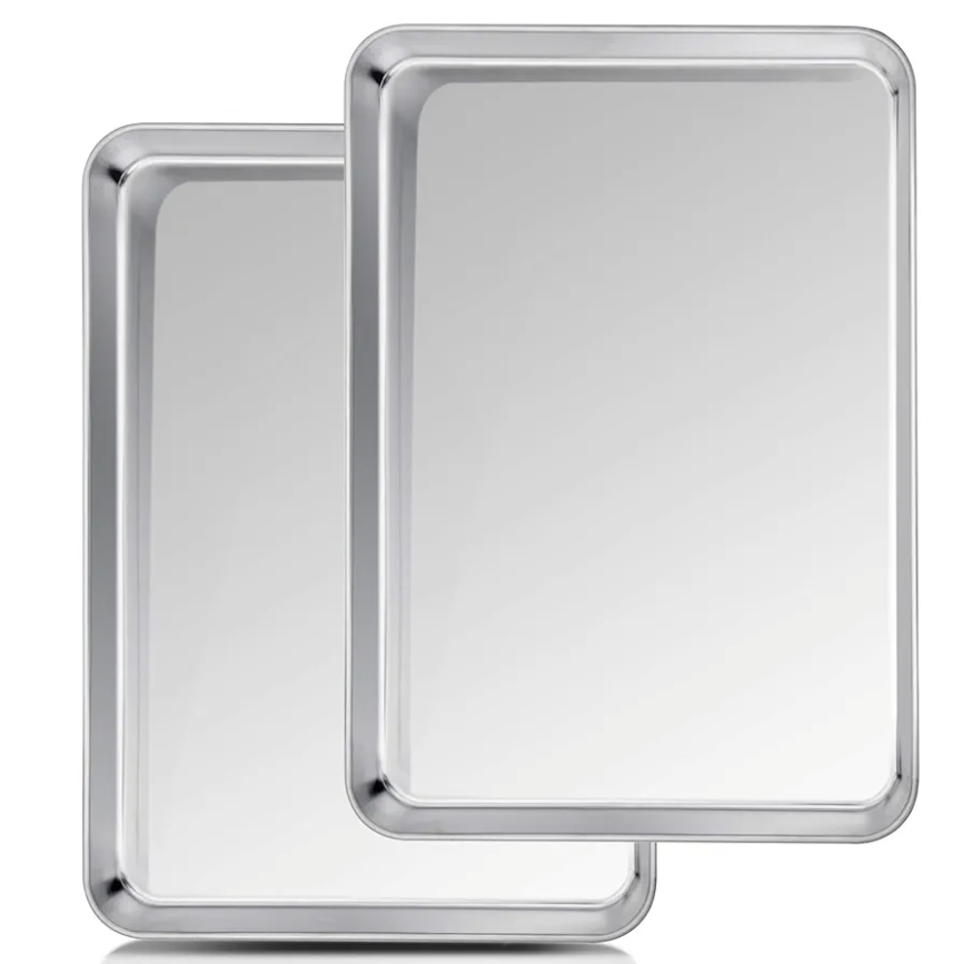 TeamFar Baking Sheet, 20’’×14’’×1’’, Cookie Sheet Half Sheet Baking Pans Stainless Steel, Non Toxic & Healthy, Heavy Duty & Thick Gauge, Mirror Finish & Dishwasher Safe - 2 Piece