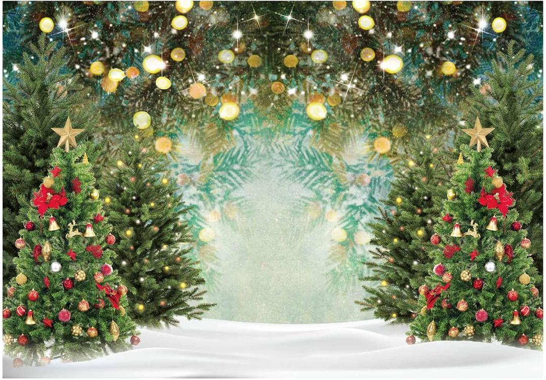 Allenjoy 7x5ft Christmas Wonderland PineTree Backdrop Glitter Polka Spot Winter Snowfield Photography Background Family Festival Celebration Baby Kids Birthday Party Selfie Pictures Photo Booth Props