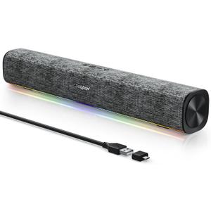 SOULION R100 Bluetooth Computer Speakers with Dynamic LED Light, USB Plug & Play PC Speakers with Switch Button, Clearly Sound Soundbar for Desktop Laptop Monitor(USB-C to USB Adapter Included)