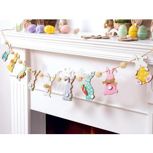 Leinuosen 8.2 ft Easter Bunny Garland Large Wooden Cute Rabbits with Carrot Egg Beads Rustic Easter Banner Decoration for Mantle Fireplace Tree Window Spring Decor Tiered Tray