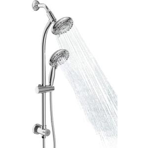 Handheld Showerhead & Rain Shower Combo for Easy Reach, 27.5" Drill-free Stainless Steel Slide Bar, 5of 5-setting Handheld Shower and Showerhead, with 5ft Hose - Polished Chrome