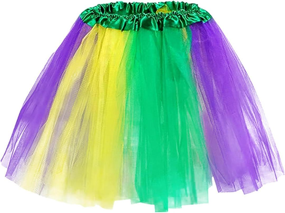 Mardi-Gras Tutu-Skirt for Women-Girls Green-Purple-Yellow Tulle-Skirt Festive-Carnival Funny-Short-Skirts Small/ Medium