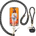 Kaptron Universal Phone Lanyard with Wrist Strap, Adjustable Crossbody Cell Phone Lanyard Neck and Wrist Strap with 2 Lobster Clips (Black White Checker)