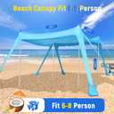 Purebox Beach Tent Sun Shelter - 10x10FT Beach Shade Canopy UPF50+ Protection Easy Setup, with 8 Sandbags, 4 Stability Poles, Sand Shovel, Ground Spikes, Outdoor Shade for Sand, Camping, Fishing