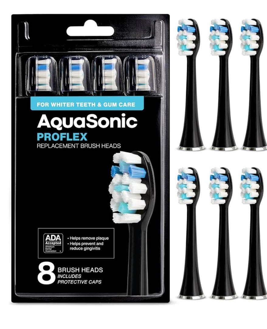 AquaSonic Proflex Replacement Brush Heads | ADA Accepted | for Whiter Teeth & Gum Care | Compatible with Many AquaSonic Toothbrush Handles 6 Psc