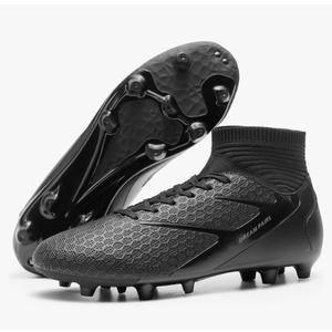 DREAM PAIRS Men's High Tops Lace Up Soccer Cleats, Lightweight Professional Athletic Football Cleats Mens Athletic Shoes for Training Soccer (7.5, Black)