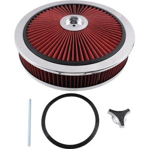 V8 Engine Air Cleaner Filter w/Flow 14"x3"-Thru Lid Caburetor High Flow Compatible with GMC Chevy Ford Chryler Dodge, 4330CR