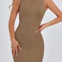 PRETTYGARDEN Spring Dresses for Women 2025 Sleeveless Bodycon Short Work Tank Dress Summer Casual Ribbed Mini Sundresses (Medium, Light Khaki)