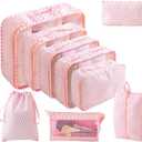 Compression Packing Cubes for Travel, Lightweight Vacation Travel Essentials, Travel Accessories for Suitcase Organizer Bags Set, Durable Luggage Organizer Travel Bags (pink/white 9 set)