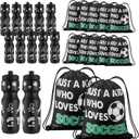 Reallnaive 24 Pcs Soccer Party Favors 24 oz Soccer Gift Water Bottle with Drawstring Bag Set Goodie Bags for Sports Team Gifts Birthday Decoration