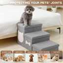 Wider Dog Steps for Bed 17" H, Foldable Dog Stairs with Storage, Non-Slip Pet Steps for Small Medium Large Dogs, Arthritis-Friendly Pet Stairs for Couch and Car Up to 200 lbs, Grey, 3 Steps