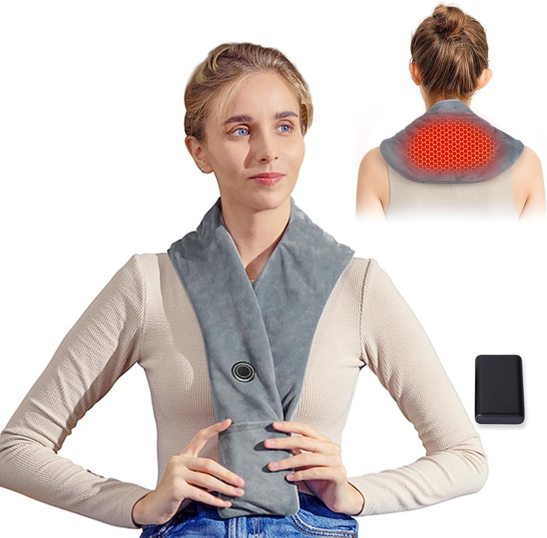 Remo Neck Heating Pad, Portable Cordless Heating Pad for Neck Pain Electric, Compact Soft with Four Heat Settings,Gift for Family,Grey