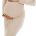 LAHILO Long Sleeve Maternity Sweater Dress for Fall Winter Baby Shower & Photoshoot - Women's Pregnancy Maternity Dresses, M