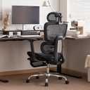 Office Chair with Footrest, Ergonomic Chair with 3D Headrest, Computer Chair with Adjustable Backrest & 3D Armrest, Gaming Chair with Adaptive Lumbar Support, Mesh Backrest & Cushion, Black, 19.7" W x 18.9" D x 48" H