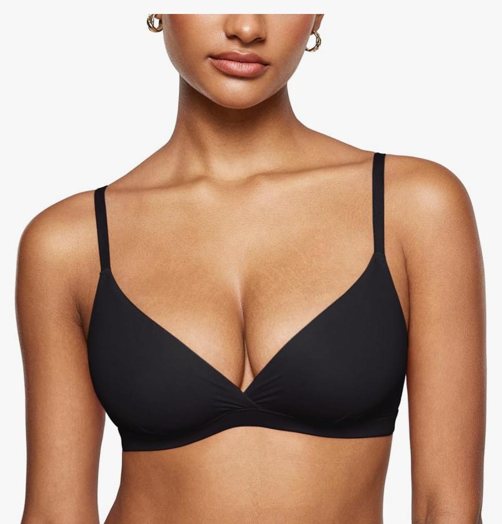 INLYRIC Women's Inbarely Triangle Bralette Comfortable Unlined V Neck Wireless Smoothing Bra Top Stretch XL