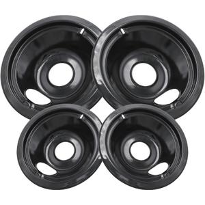 GE Black Stove Drip Pans, 10% Energy Save by Enamel Spraying Prevent Bending and Rust - Include 2 6'' Burner Drip Pans and 2 8'' Drip Bowl