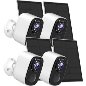 5MP Security Cameras Wireless Outdoor with Solar Panel,AI Detection, QHD 2K2560X1920PColor Night Vision Security Camera with 2 Way Audio, Compatible with Alexa, Spotlight & Siren, IP66 -4PACK (BW4N-SP-White-4Pc)