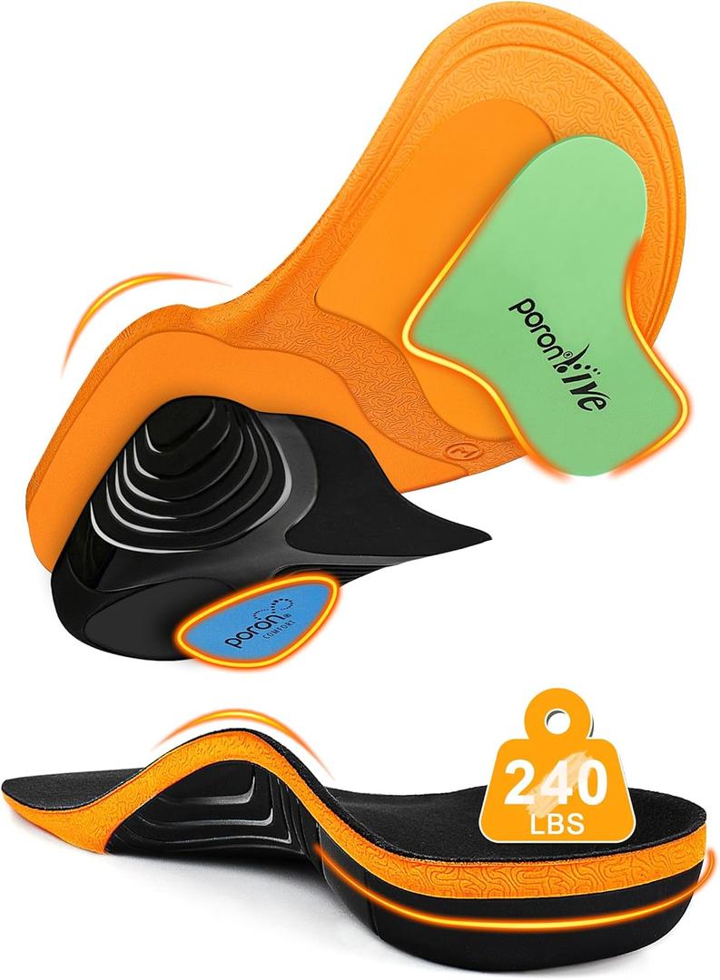 Ailaka Work Boot Insoles for Men Women, Plantar Fasciitis Relief High Arch Support Inserts for Standing All Day, Comfort Cushion Shock Absorption Orthotic Inserts for Heavy Duty Support (12-13 WOMEN/11-12 MEN, Black)