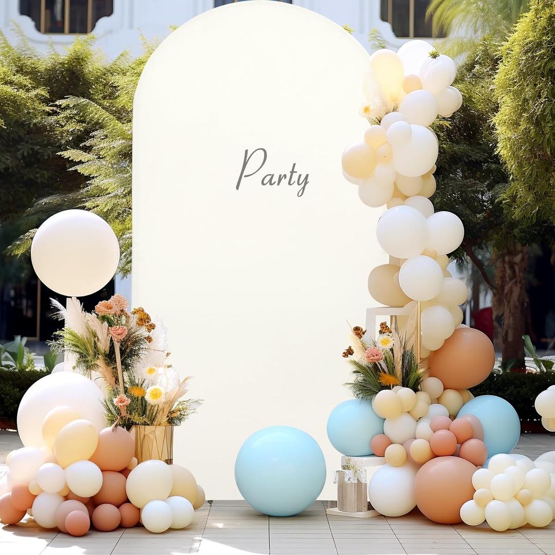 Beige Arch Covers, 6.6FT Spandex Fitted Wedding Arch Stand Round Top Chiara Backdrop for Birthday Party Ceremony Banquet Decoration