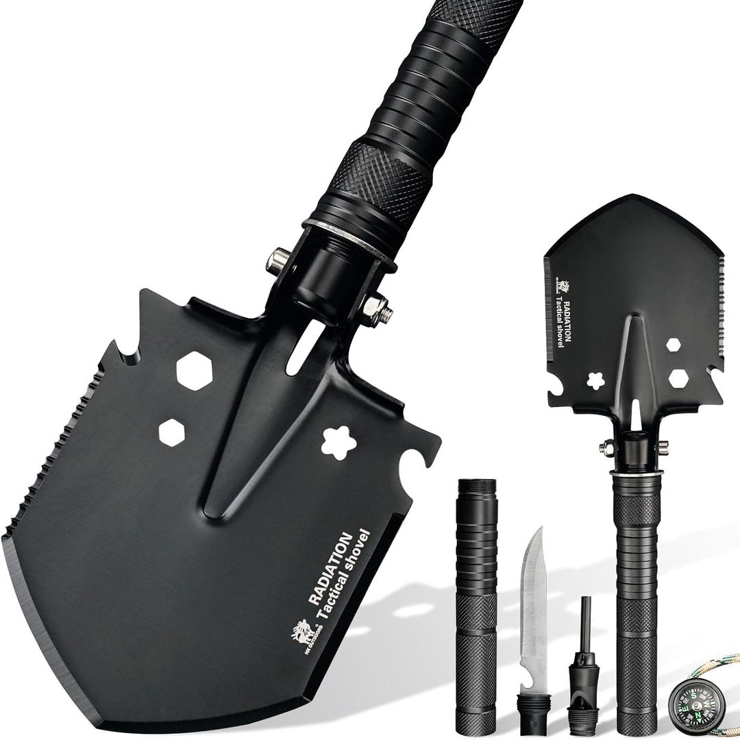HX OUTDOORS Tactical Survival Shovel, Collapsible and Foldable Entrenching Tool, Portable Multitool for Camping, Hiking, Car Emergency and Outdoor Use