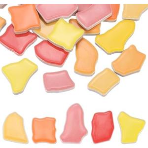 PATIKIL 250g/0.55LB Irregular Ceramics Mosaic Tiles, 0.79"-1.57" Mosaic Stained Tile Broken Porcelain Pieces Stones Bulk for DIY Craft Making Vases Home Decoration, Red Yellow