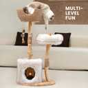 PEGIC Cat Tree Tower for Cats with Two Real Branches, 44 Inch Wood Modern Cat Tower with Luxury Cat Condo, Cat Scratching Post, Jumping Platforms, Cat Furniture (Long Plush)