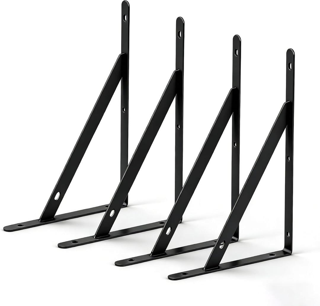 Shelf Brackets 10 Inch, Set of 4, Steel (Black, 10 inch 4 Pack)