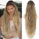 Ponytail Extension, Claw Clip Ponytail Extension for Women Long Ombre Brown Curly Clip in Pony Tails Hair Extensions 30 Inch Synthetic Layered Hairpieces for Women(Ombre Brown Mix Blonde)