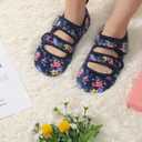 LeIsfIt Womens Slippers Adjustable Diabetic Slippers Wide Soft Arthritis Edema House Shoes Warm Fuzzy Slipper Socks with Rubber Sole (5.5-6.5, Navyflower)