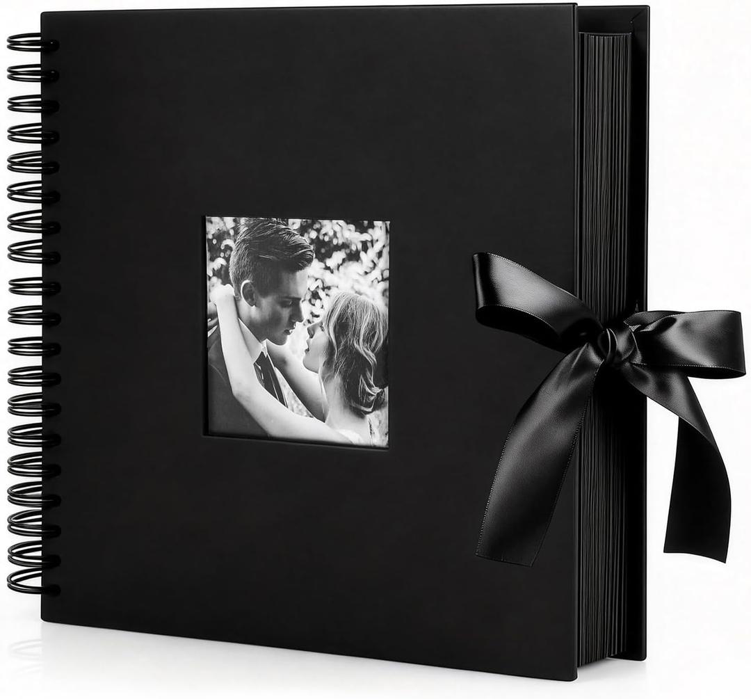 INNOCHEER Photo Album - Self Adhesive 80 Black Pages, Large Scrap Book Wedding Guest Book for DIY Anniversary Travel Memory Scrapbooking (Black 10X10)