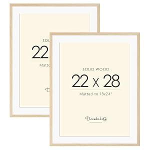 Decobility 22x28 Solid Wood Poster Frame, Natural Wood Picture Frame with Paper Mat, Display picture 18x24 with mat or 22x28 without Mat, Set of 2 Oak Wood Grain Picture Frame