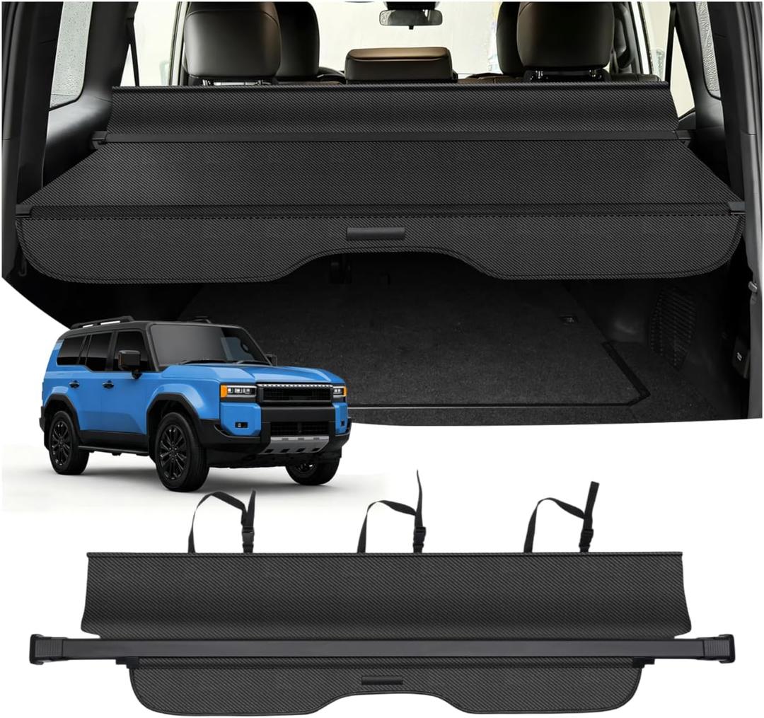 Powerty Retractable Cargo Cover for 2024-2026 Toyota Land Cruiser Prado LC250 J250/ Lexus GX550 Accessories, Carbon Fiber Texture Trunk Cover Privacy Screen Rear Security Shade(with Extented Cover)