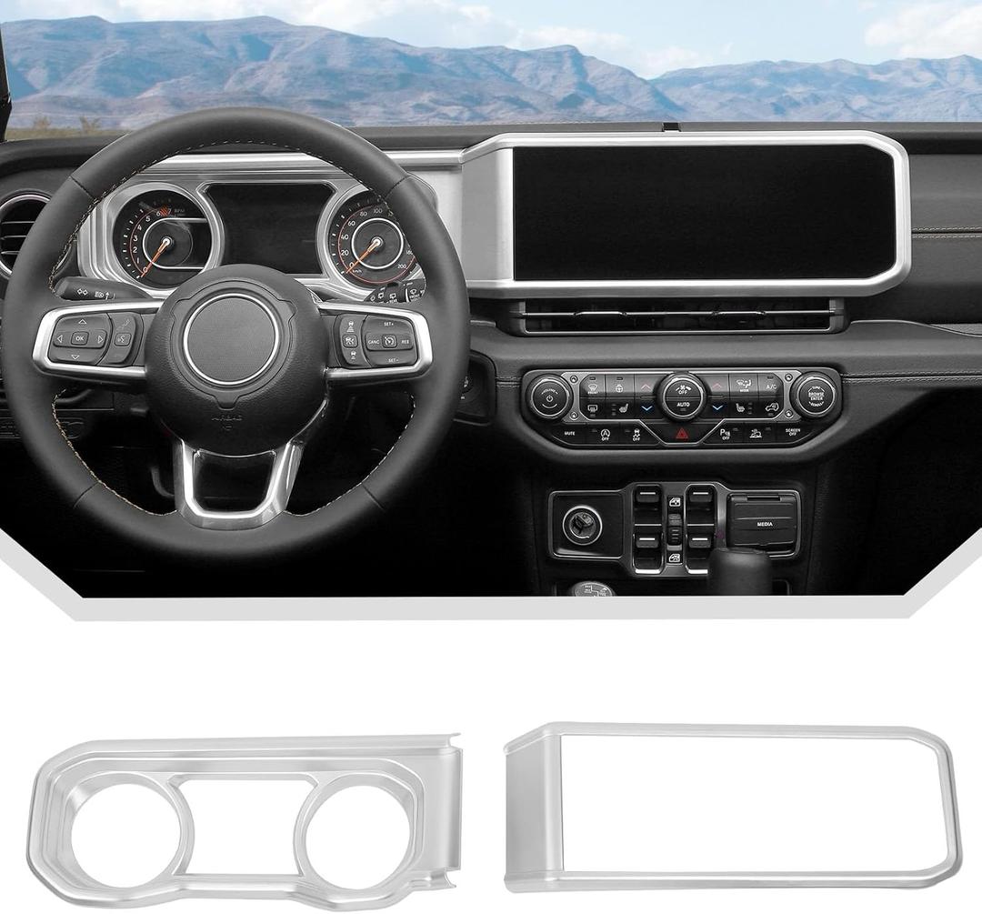 JeCar 2pcs for 2024+ Jeep Wrangler JL Interior Accessories Center Console Dash Cover Trim (Silver)
