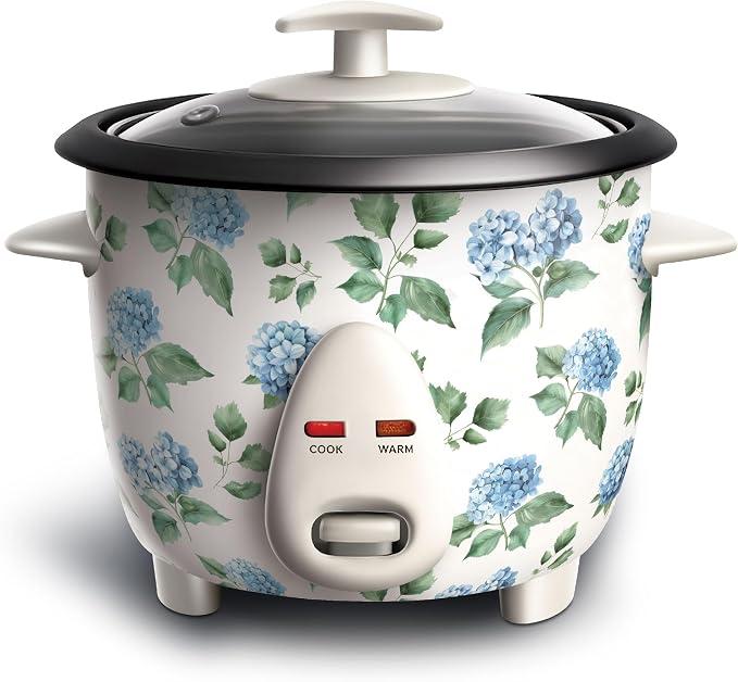 COOK WITH COLOR 6 Cup Rice Cooker 300W - Effortless Cooking and Perfectly, Cooks 3 Cups of Raw Rice for 6 Cups of Cooked Rice, Floral Blue/Green