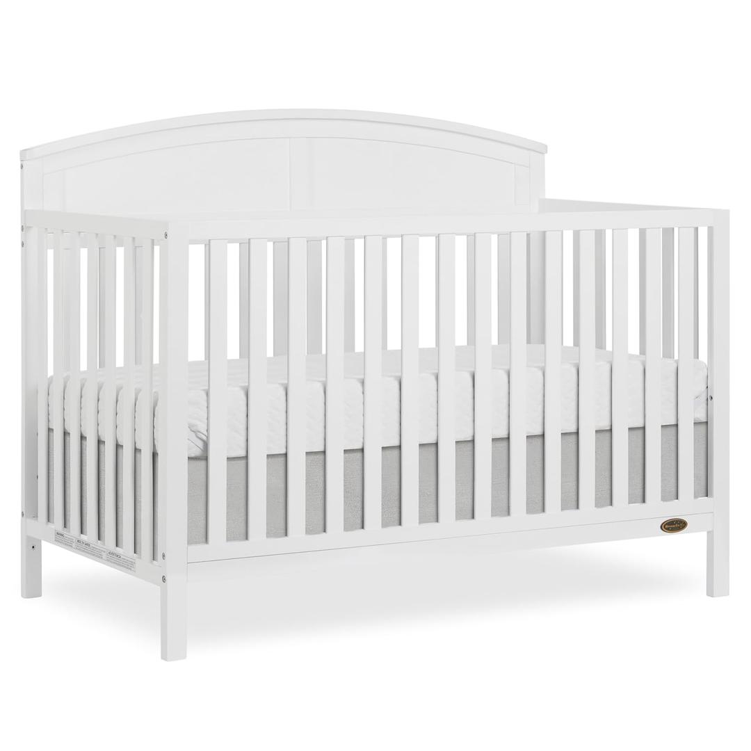 Dream On Me Storybrooke 5-in-1 Convertible Full-Size Baby Crib, GreenGuard Gold & BSA Certified, Convert to Toddler, Day & Full-Size Bed Sustainable Pinewood, 3 Mattress Height Settings - White
