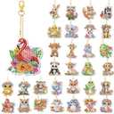 WILLBOND 30 Pcs Spring Animal Diamond Art Keychain Kits for Adults Double Sided Watercolor Animal Small Diamond Art Kits 5D Rhinestone Painting Hanging Ornaments for DIY Crafts Gifts Decor