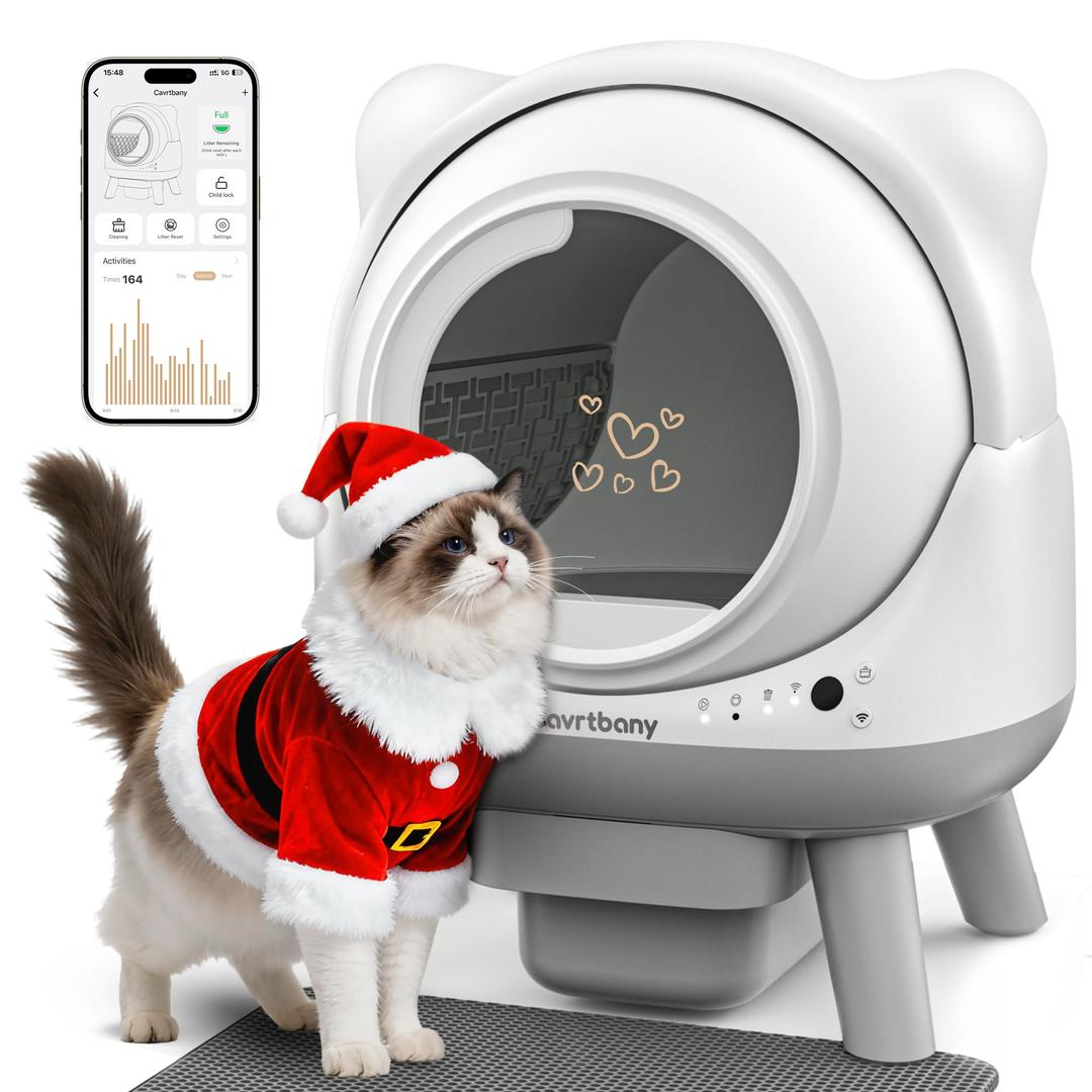 Automatic Litter Box, Self Cleaning Litter Box, Cat Litter Robot for Multiple Cats, with Smart APP Control and Health Monitoring, Safety Sensors, with Trash Bags, White