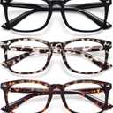 WOWSUN Unisex Stylish Nerd Non-prescription Glasses, Clear Lens Eyeglasses Frames, Fake Glasses (3 Pack: Bright Black+Brown Leopard+Grey Leopard)