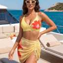 Blooming Jelly Womens Bikini Sets 3 Piece Swimsuits High Waisted Bathing Suit with Sheer Cover Up Swim Skirts, Yellow Orange (L)