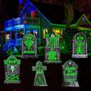 Large Halloween Tombstones Decorations Outdoor Yard Signs, 6Pcs 16"x25" Light Up Tombstones for Graveyard Displays, Glow in The Dark Cemetery Props, Waterproof and Reusable for Parties