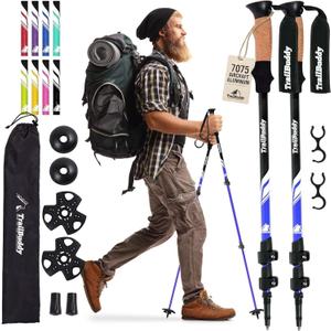 TrailBuddy Trekking Poles Lightweight 7075 Aluminum Hiking Poles for Women, Men & Seniors Collapsible Walking Sticks for Travel, Trails & Balance (Black)