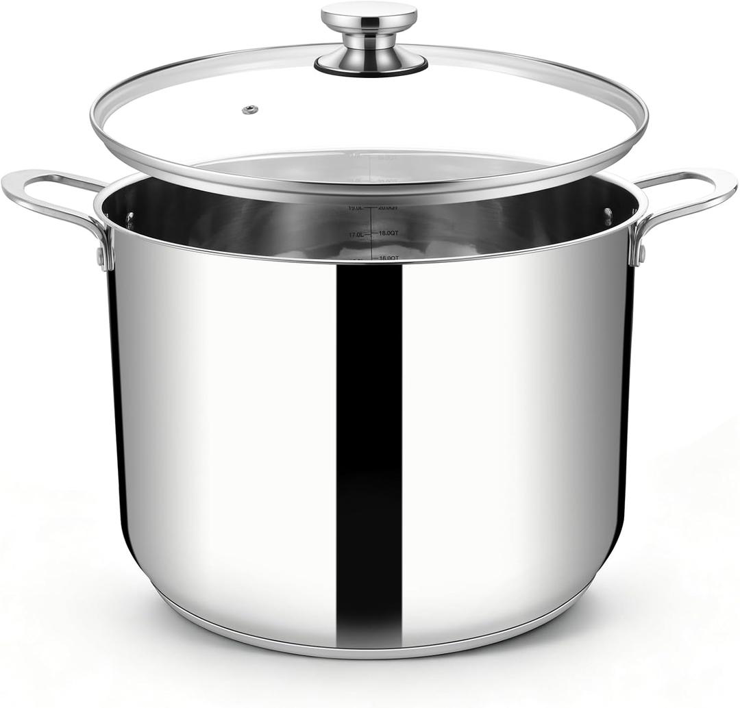 E-far Large Stainless Steel Stock Pot with Lid, 24QT Induction Cooking Pot, 24 Quarts