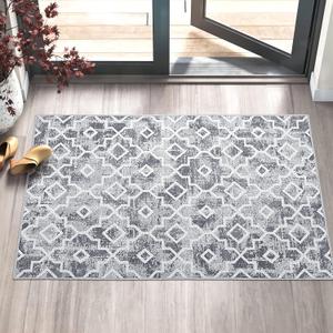 Wonnitar Moroccan Indoor Door Mat - 32''x48'' Entrance Doormat Entry Rug, Washable Grey Absorbent Non-Slip Front Door Mat Low-Profile Dirt Resist Rug for Bathroom Entryway (Grey,32''x48'')