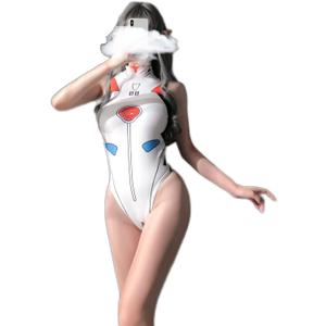 SINMIUANIME Women's One-Piece Anime Swimsuit Party High Cut Bodysuit Cosplay Leotard Teddy Lingerie Set (White)
