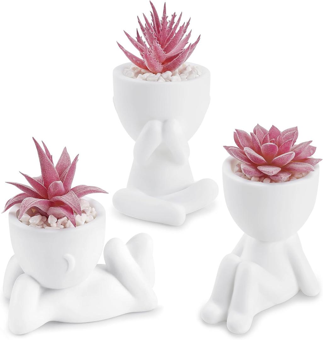 Der Rose 3 Pcs Fake Succulents Plants Artificial Pink Room Office Desk Decor for Women