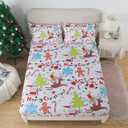 qjmiaofang Merry Christmas Sheets Full Size Santa Claus Sheet 3 Pieces Christmas Tree and Elk Printed Bed Set Festivel Snowflake Fitted Sheet Deer Pattern Bed Sheet with 2 Christmas Pillowcase
