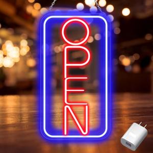 Led Neon Open Sign 16.5"X 9" Adjustable Bright Open Signs, Powered by USB with ON/OFF Switch Led Neon Open Vertical Display Signs for Business Storefront Window Bar Salon Cafes Restaurant Club Hotel